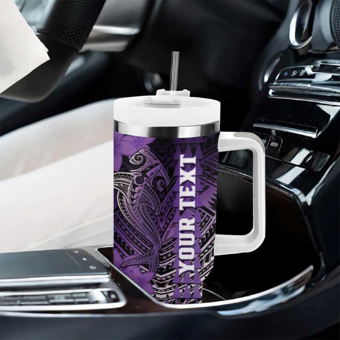 Hawaii Hammerhead Shark Kakau Polynesian Tribal Purple Custom Stanley Quencher 40Oz Stainless Steel Tumbler With Handle - Image 8