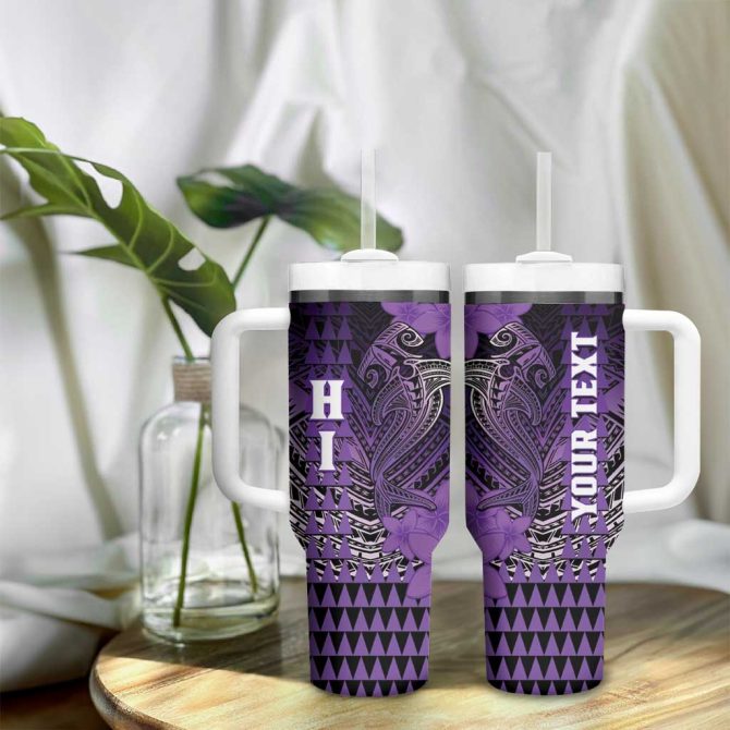 Hawaii Hammerhead Shark Kakau Polynesian Tribal Purple Custom Stanley Quencher 40Oz Stainless Steel Tumbler With Handle - Image 9