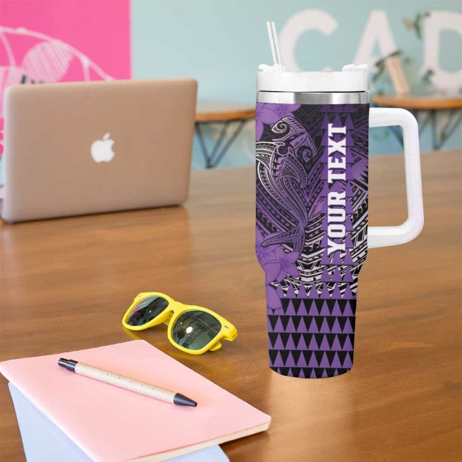 Hawaii Hammerhead Shark Kakau Polynesian Tribal Purple Custom Stanley Quencher 40Oz Stainless Steel Tumbler With Handle - Image 5