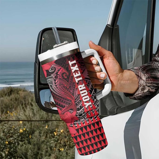 Hawaii Hammerhead Shark Kakau Polynesian Tribal Red Custom Stanley Quencher 40Oz Stainless Steel Tumbler With Handle - Image 7