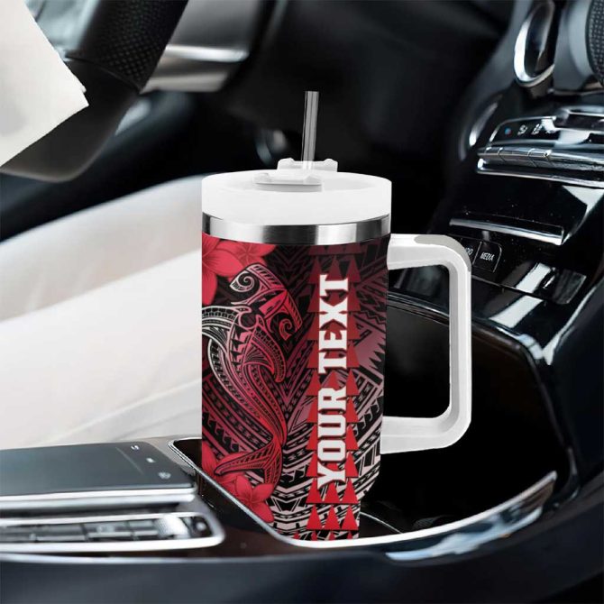 Hawaii Hammerhead Shark Kakau Polynesian Tribal Red Custom Stanley Quencher 40Oz Stainless Steel Tumbler With Handle - Image 8