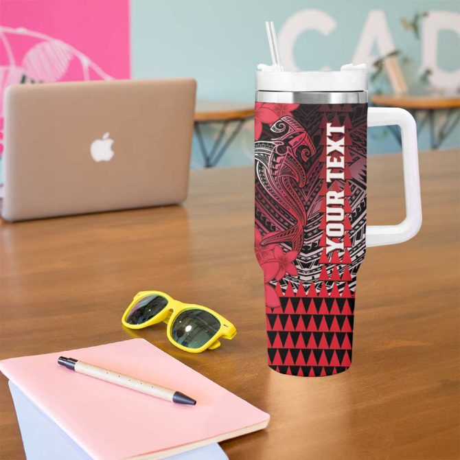 Hawaii Hammerhead Shark Kakau Polynesian Tribal Red Custom Stanley Quencher 40Oz Stainless Steel Tumbler With Handle - Image 5