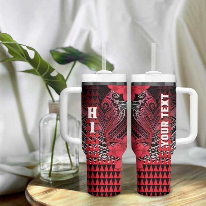 Hawaii Hammerhead Shark Kakau Polynesian Tribal Red Custom Stanley Quencher 40Oz Stainless Steel Tumbler With Handle - Image 9
