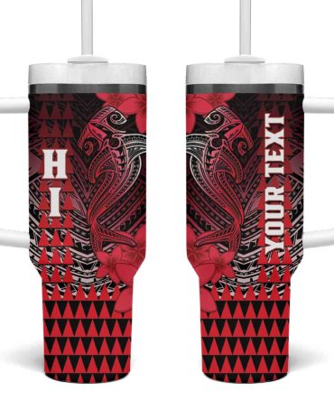 Hawaii Hammerhead Shark Kakau Polynesian Tribal Red Custom Stanley Quencher 40Oz Stainless Steel Tumbler With Handle