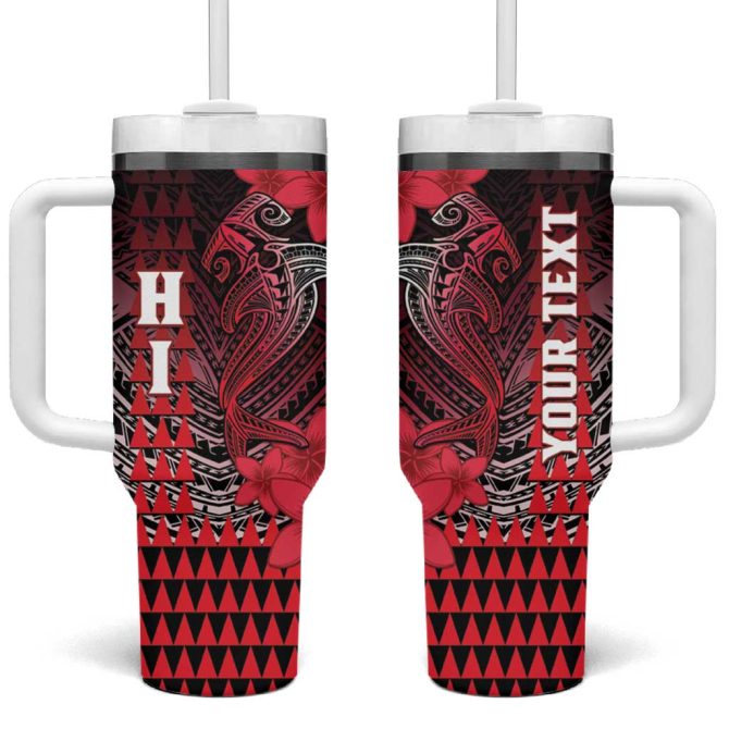 Hawaii Hammerhead Shark Kakau Polynesian Tribal Red Custom Stanley Quencher 40Oz Stainless Steel Tumbler With Handle
