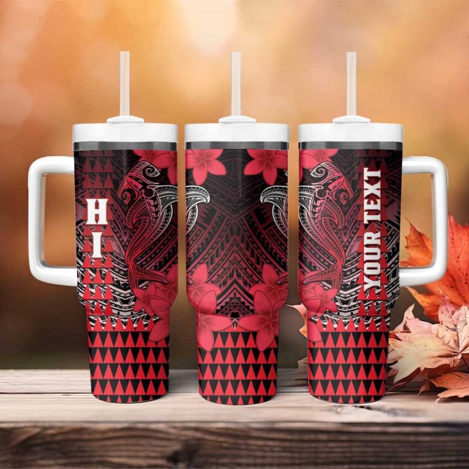 Hawaii Hammerhead Shark Kakau Polynesian Tribal Red Custom Stanley Quencher 40Oz Stainless Steel Tumbler With Handle - Image 4