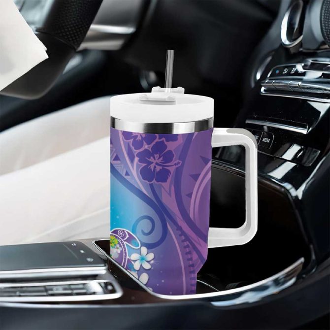 Hawaii Honu Tropical Flowers Purple Gradient Custom Stanley Quencher 40Oz Stainless Steel Tumbler With Handle - Image 8