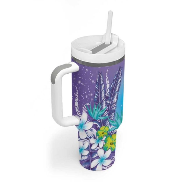Hawaii Honu Tropical Flowers Purple Gradient Custom Stanley Quencher 40Oz Stainless Steel Tumbler With Handle - Image 2