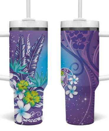 Hawaii Honu Tropical Flowers Purple Gradient Custom Stanley Quencher 40Oz Stainless Steel Tumbler With Handle