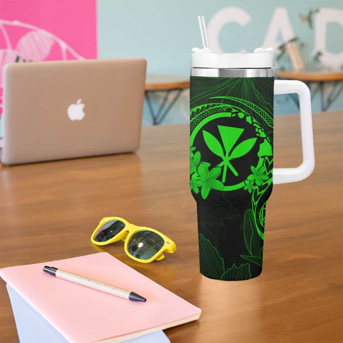 Hawaii Hula Girl Mix Polynesian Plumeria Green Custom Stanley Quencher 40Oz Stainless Steel Tumbler With Handle - Image 5