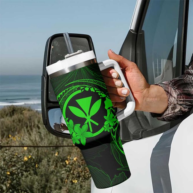 Hawaii Hula Girl Mix Polynesian Plumeria Green Custom Stanley Quencher 40Oz Stainless Steel Tumbler With Handle - Image 7
