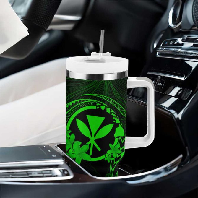 Hawaii Hula Girl Mix Polynesian Plumeria Green Custom Stanley Quencher 40Oz Stainless Steel Tumbler With Handle - Image 8