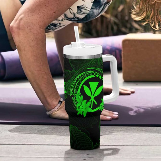 Hawaii Hula Girl Mix Polynesian Plumeria Green Custom Stanley Quencher 40Oz Stainless Steel Tumbler With Handle - Image 6