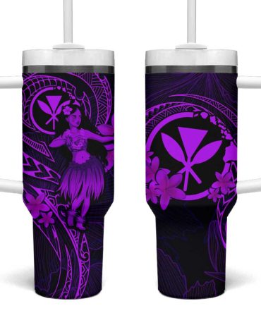Hawaii Hula Girl Mix Polynesian Plumeria Purple Custom Stanley Quencher 40Oz Stainless Steel Tumbler With Handle