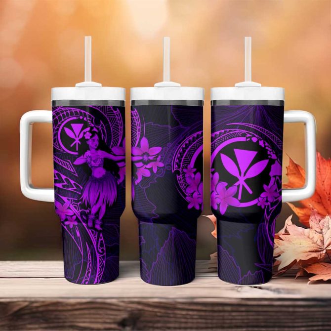 Hawaii Hula Girl Mix Polynesian Plumeria Purple Custom Stanley Quencher 40Oz Stainless Steel Tumbler With Handle - Image 4