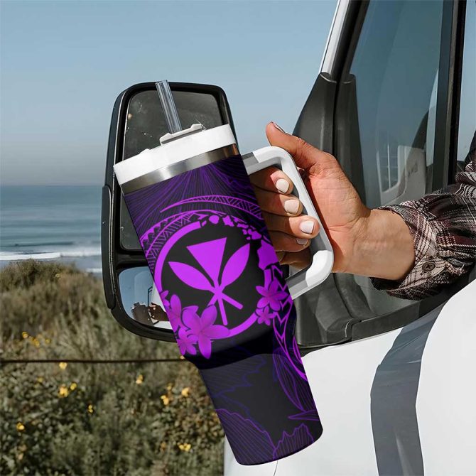 Hawaii Hula Girl Mix Polynesian Plumeria Purple Custom Stanley Quencher 40Oz Stainless Steel Tumbler With Handle - Image 7