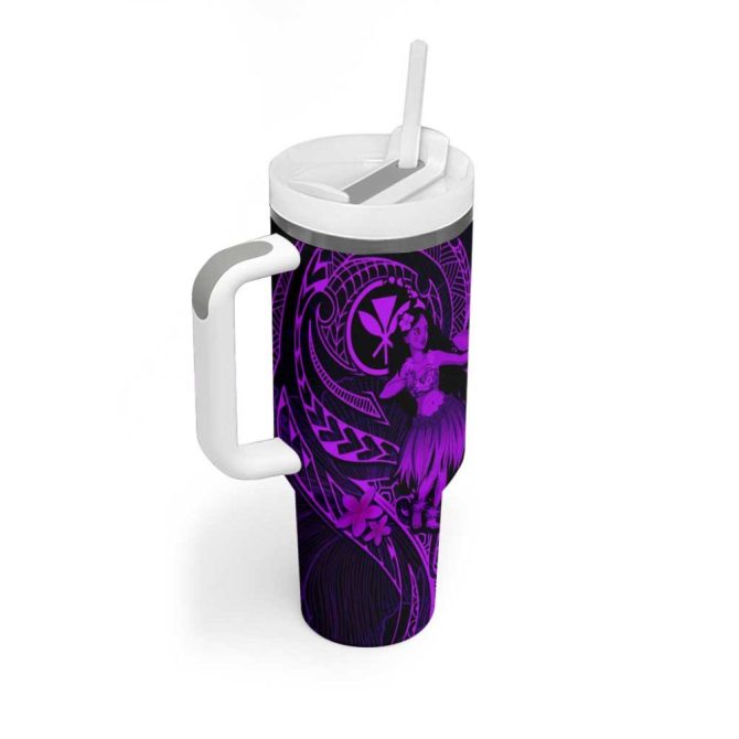 Hawaii Hula Girl Mix Polynesian Plumeria Purple Custom Stanley Quencher 40Oz Stainless Steel Tumbler With Handle - Image 2