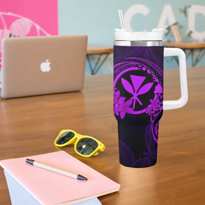 Hawaii Hula Girl Mix Polynesian Plumeria Purple Custom Stanley Quencher 40Oz Stainless Steel Tumbler With Handle - Image 5