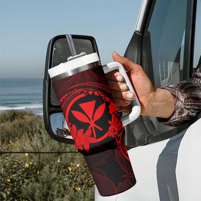 Hawaii Hula Girl Mix Polynesian Plumeria Red Custom Stanley Quencher 40Oz Stainless Steel Tumbler With Handle - Image 7