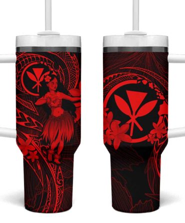 Hawaii Hula Girl Mix Polynesian Plumeria Red Custom Stanley Quencher 40Oz Stainless Steel Tumbler With Handle