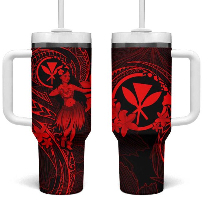 Hawaii Hula Girl Mix Polynesian Plumeria Red Custom Stanley Quencher 40Oz Stainless Steel Tumbler With Handle