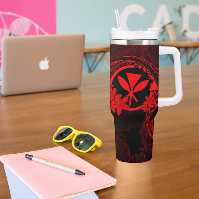 Hawaii Hula Girl Mix Polynesian Plumeria Red Custom Stanley Quencher 40Oz Stainless Steel Tumbler With Handle - Image 5