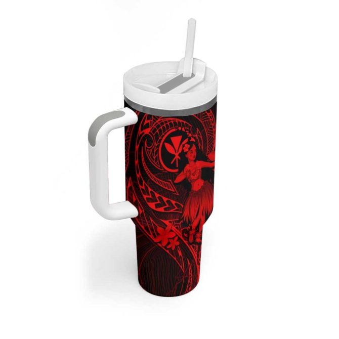 Hawaii Hula Girl Mix Polynesian Plumeria Red Custom Stanley Quencher 40Oz Stainless Steel Tumbler With Handle - Image 2