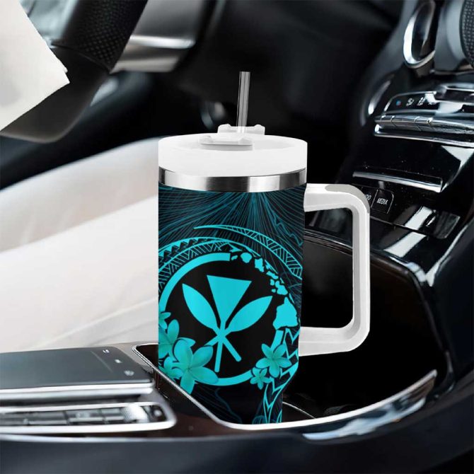 Hawaii Hula Girl Mix Polynesian Plumeria Turquoise Custom Stanley Quencher 40Oz Stainless Steel Tumbler With Handle - Image 8