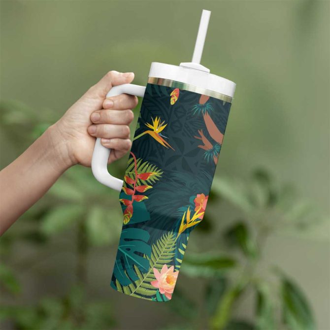 Hawaii Hula Girl With Tropical Forest Custom Stanley Quencher 40Oz Stainless Steel Tumbler - Image 3
