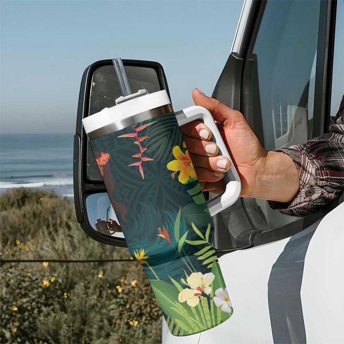 Hawaii Hula Girl With Tropical Forest Custom Stanley Quencher 40Oz Stainless Steel Tumbler - Image 7