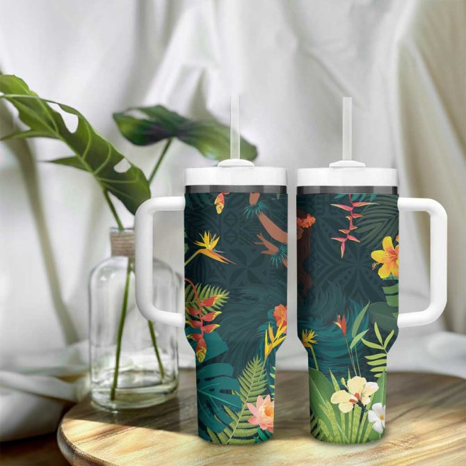 Hawaii Hula Girl With Tropical Forest Custom Stanley Quencher 40Oz Stainless Steel Tumbler - Image 9
