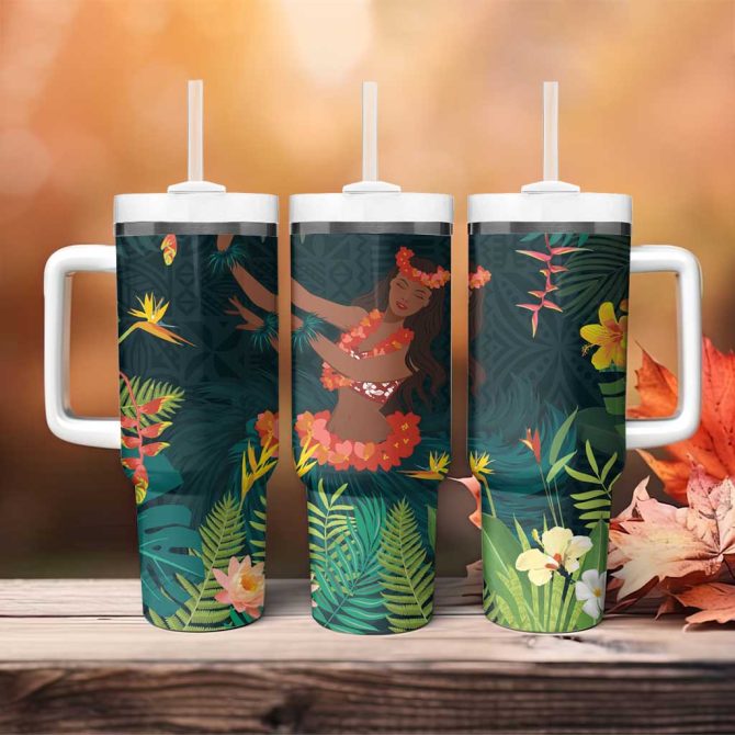 Hawaii Hula Girl With Tropical Forest Custom Stanley Quencher 40Oz Stainless Steel Tumbler - Image 4
