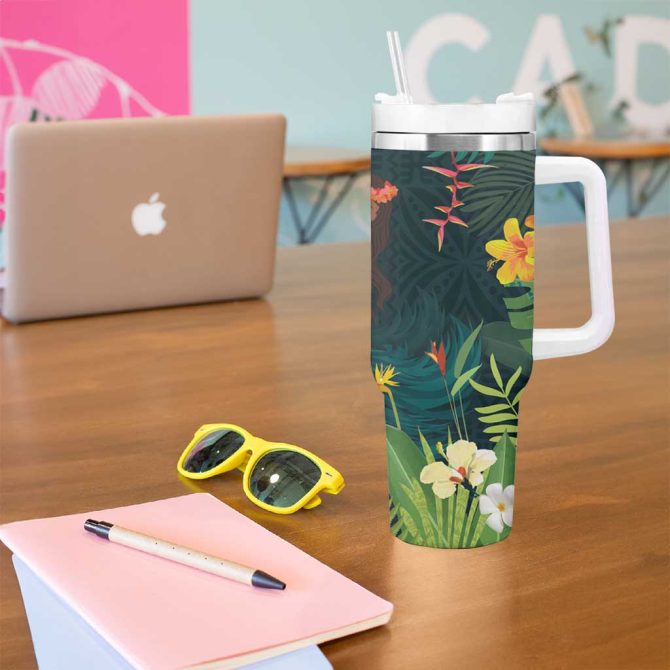 Hawaii Hula Girl With Tropical Forest Custom Stanley Quencher 40Oz Stainless Steel Tumbler - Image 5