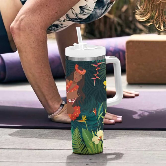 Hawaii Hula Girl With Tropical Forest Custom Stanley Quencher 40Oz Stainless Steel Tumbler - Image 6