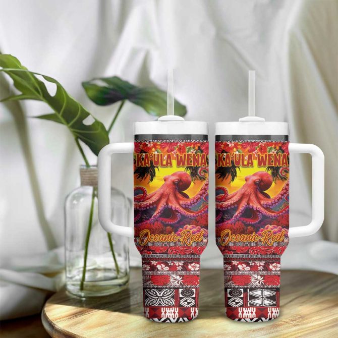 Hawaii Kaula Wena Octopus Oceanic Red Custom Stanley Quencher 40Oz Stainless Steel Tumbler With Handle - Image 9