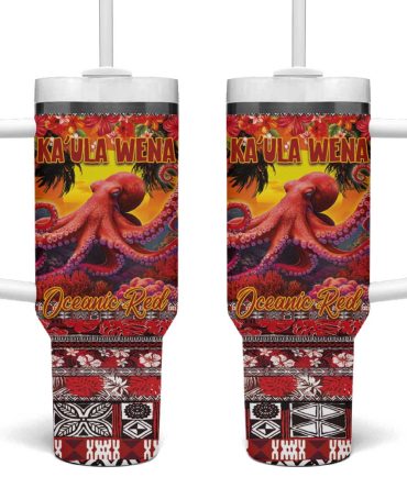 Hawaii Kaula Wena Octopus Oceanic Red Custom Stanley Quencher 40Oz Stainless Steel Tumbler With Handle