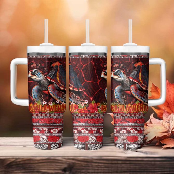Hawaii Kaula Wena Volcano Turtle Lava And Tropical Plants Tribal Custom Stanley Quencher 40Oz Stainless Steel Tumbler With Handle - Image 4