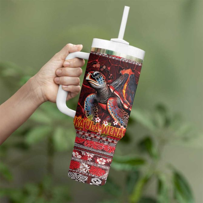 Hawaii Kaula Wena Volcano Turtle Lava And Tropical Plants Tribal Custom Stanley Quencher 40Oz Stainless Steel Tumbler With Handle - Image 3
