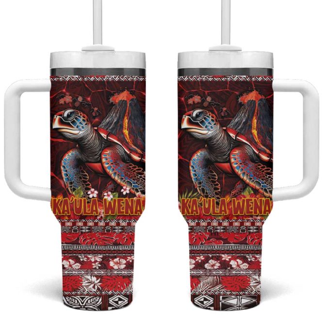 Hawaii Kaula Wena Volcano Turtle Lava And Tropical Plants Tribal Custom Stanley Quencher 40Oz Stainless Steel Tumbler With Handle