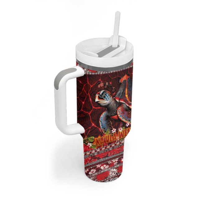 Hawaii Kaula Wena Volcano Turtle Lava And Tropical Plants Tribal Custom Stanley Quencher 40Oz Stainless Steel Tumbler With Handle - Image 2