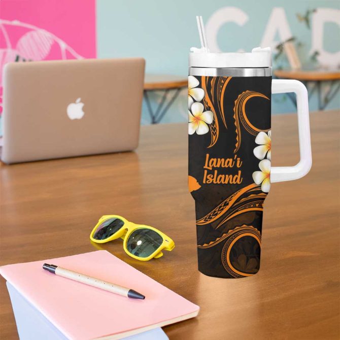 Hawaii Lanai Islands Pacific Plumeria Custom Stanley Quencher 40Oz Stainless Steel Tumbler - Image 5