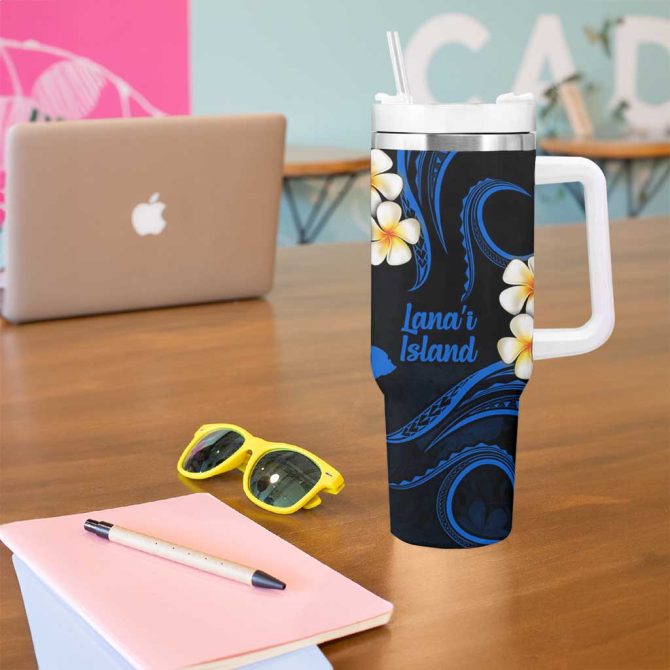 Hawaii Lanai Islands Pacific Plumeria Custom Stanley Quencher 40Oz Stainless Steel Tumbler - Image 5
