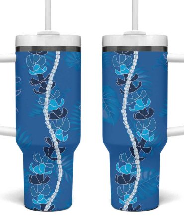 Hawaii Maile Lei With Blue Monstera Custom Stanley Quencher 40Oz Stainless Steel Tumbler With Handle