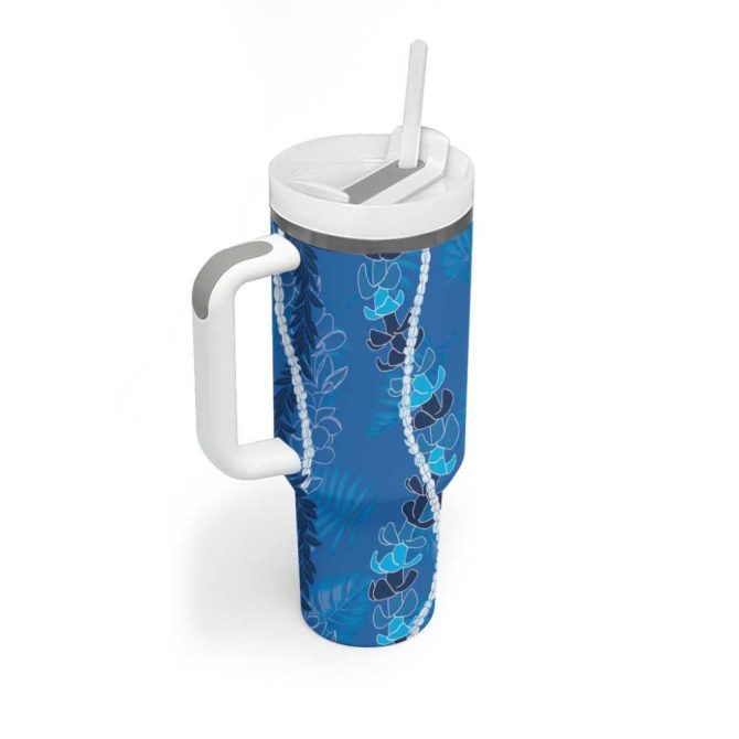 Hawaii Maile Lei With Blue Monstera Custom Stanley Quencher 40Oz Stainless Steel Tumbler With Handle - Image 2
