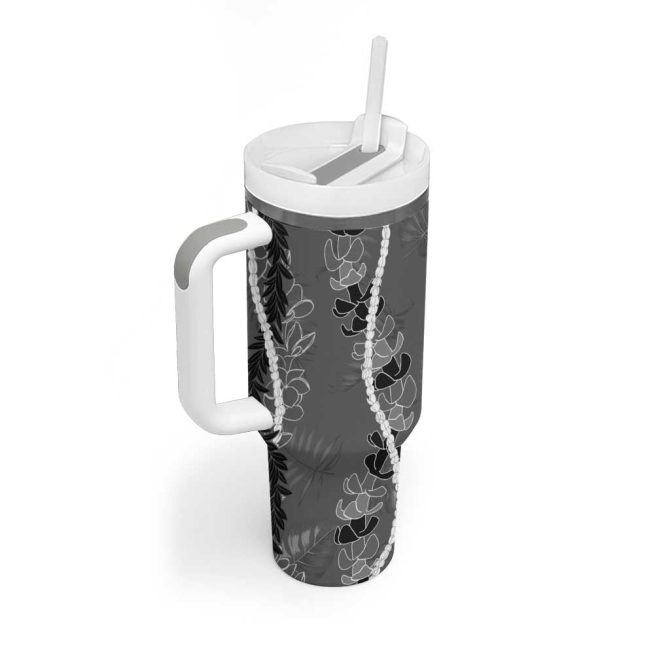 Hawaii Maile Lei With Gray Monstera Custom Stanley Quencher 40Oz Stainless Steel Tumbler With Handle - Image 2