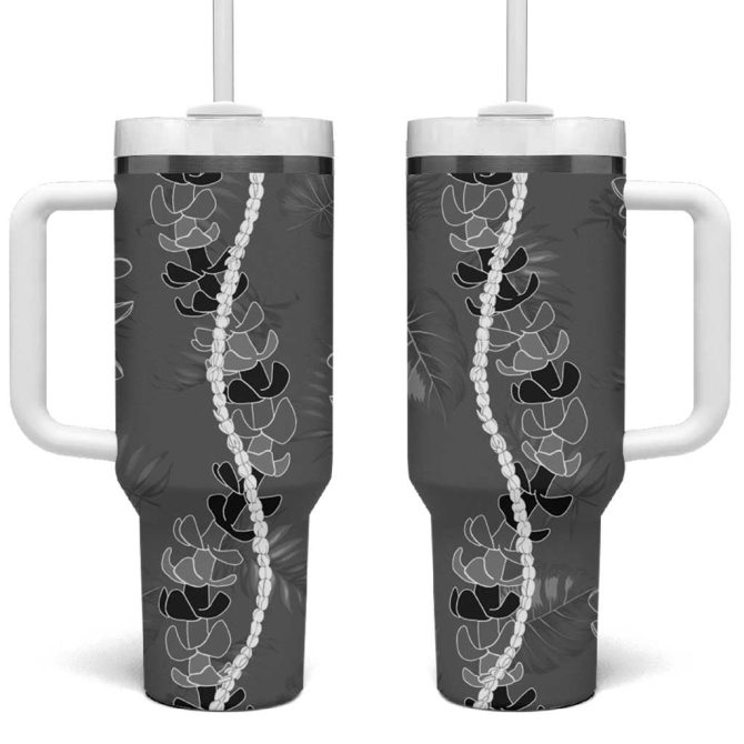 Hawaii Maile Lei With Gray Monstera Custom Stanley Quencher 40Oz Stainless Steel Tumbler With Handle