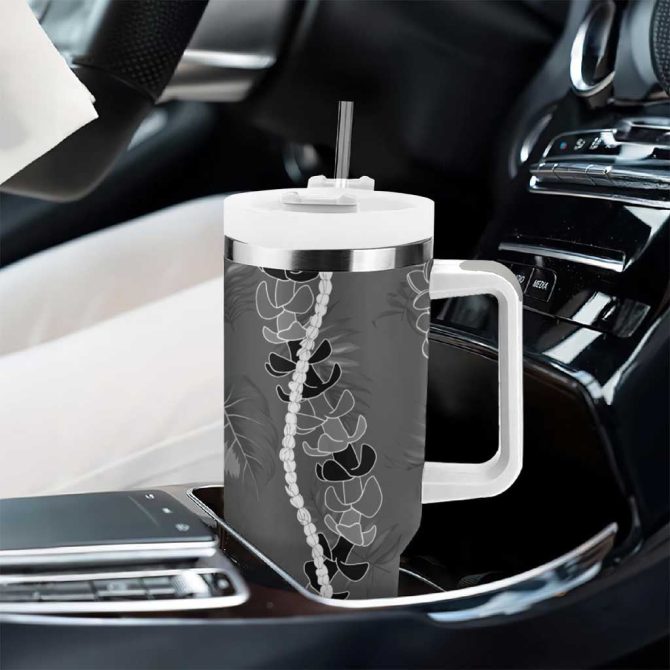 Hawaii Maile Lei With Gray Monstera Custom Stanley Quencher 40Oz Stainless Steel Tumbler With Handle - Image 8