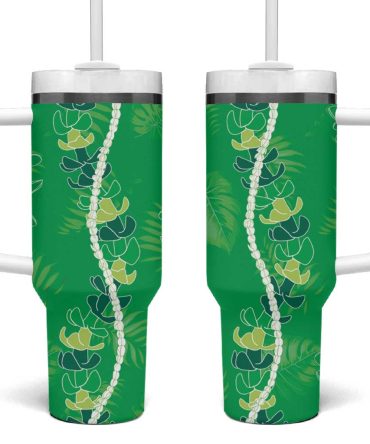 Hawaii Maile Lei With Green Monstera Custom Stanley Quencher 40Oz Stainless Steel Tumbler With Handle