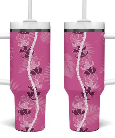 Hawaii Maile Lei With Pink Monstera Custom Stanley Quencher 40Oz Stainless Steel Tumbler With Handle