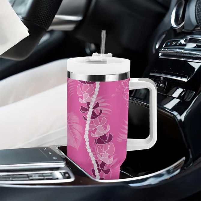 Hawaii Maile Lei With Pink Monstera Custom Stanley Quencher 40Oz Stainless Steel Tumbler With Handle - Image 8
